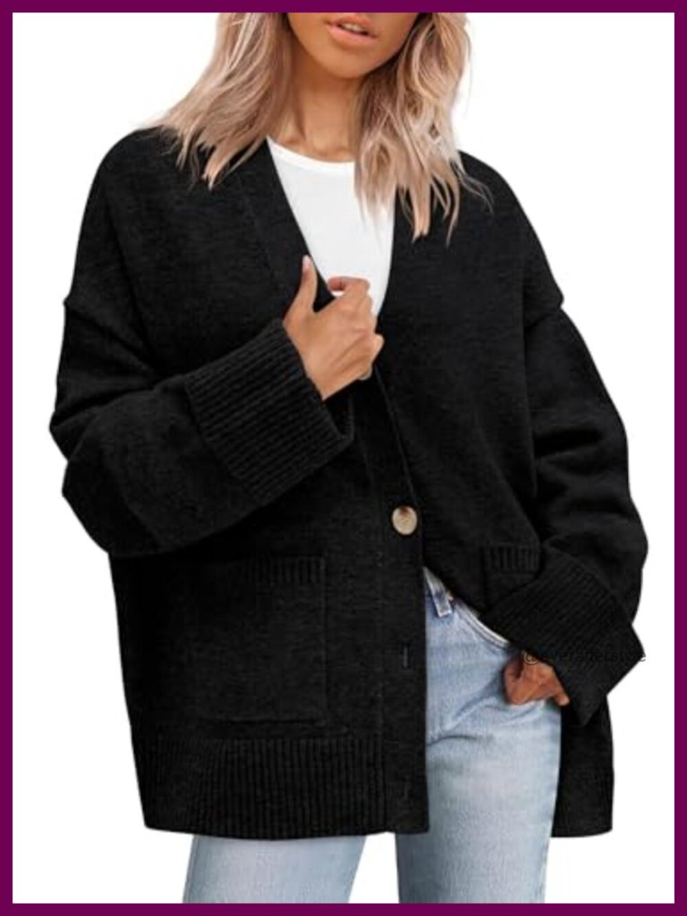 Oversized Chunky Knit V-Neck Button Down Cardigan Sweater with Pockets